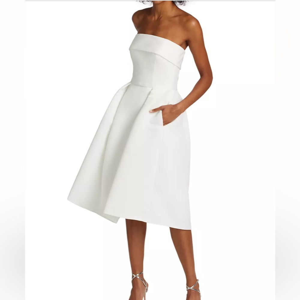 AMSALE Faille Silk Fit-&-Flare Midi-Dress